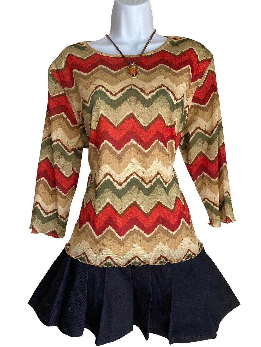 Vintage Alfred Dunner Petite 18 Plus Tunic Blouse Whimsigoth Fall Chevron Boho